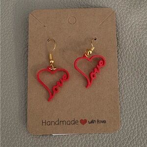 VALENTINES DAY HEART LOVE DANGLE HANDMADE NEW EARRINGS